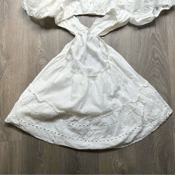 Sabo Skirt Ray Mini Dress Puff Sleeves Cut out Eyelet White Size Large - Picture 11 of 16